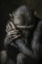 K&C Art (Peinture sur toile) 80x120cm | Chimpanzé - singe - animal - marron - noir - moderne - art | Séjour - chambre - hall - bureau | Impression de peinture photo sur toile - décoration murale - décoration murale - art mural