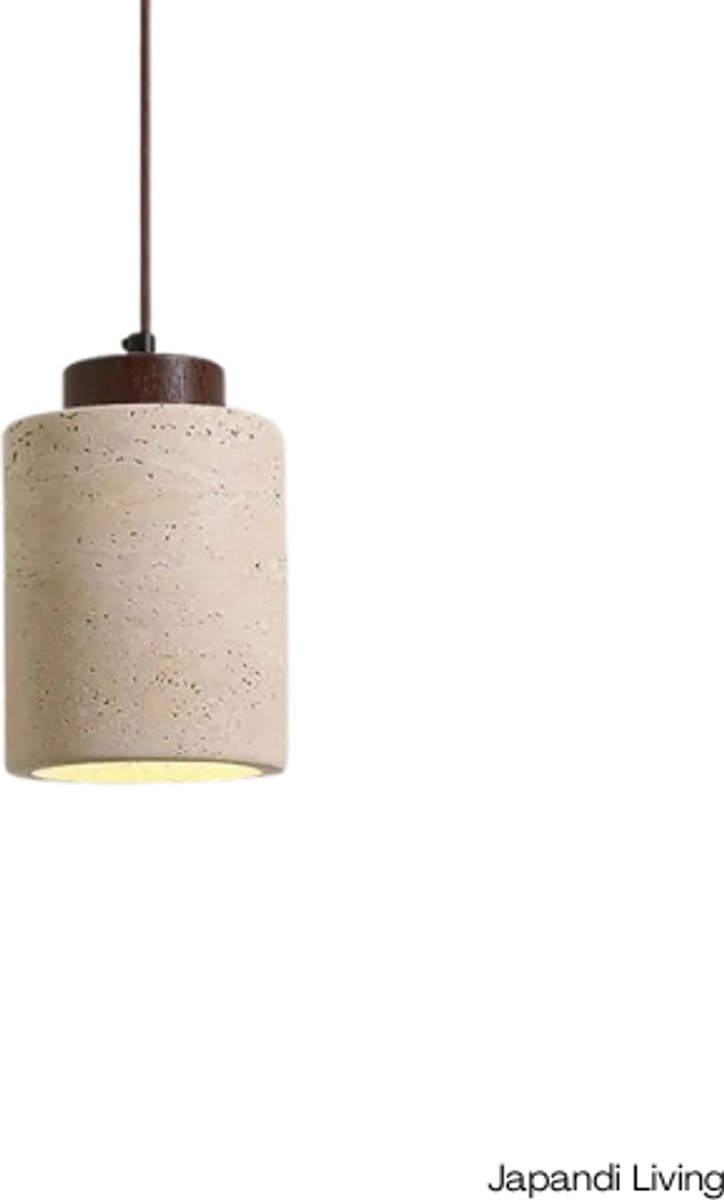 Japandi Living - Hanglamp - Minimalistisch - Wabi Sabi - Marmer - Travertin - Woonkamer, toilet, slaapkamer - Lamp - Walnoot hout