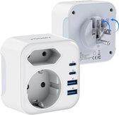 Voomy Reisstekker Amerika/USA - Wereldstekker Type A & B - 2x Stopcontact - 2x USB-C & 2x USB-A - Wit