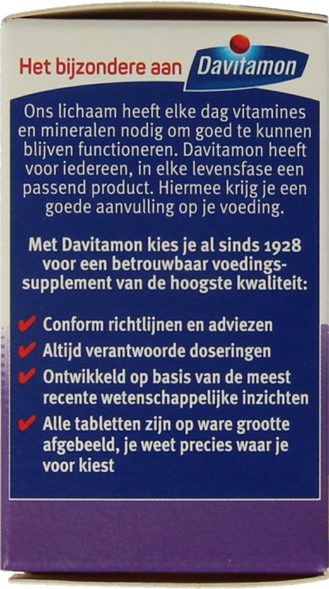 Davitamon, al sinds 1928 een betrouwbaar voedingssupplement van de hoogste kwaliteit. Voldoet aan richtlijnen en adviezen. Verantwoorde doseringen. Ontwikkeld op basis van recente wetenschappelijke inzichten.