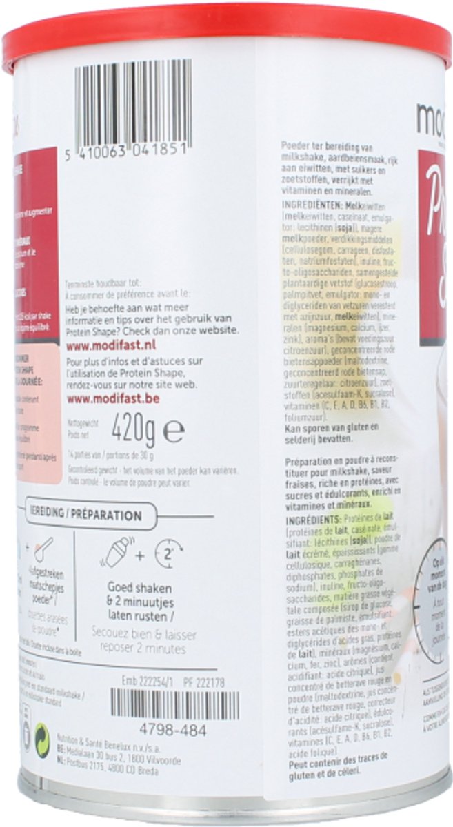Modifast Protein Shape - Milkshake - Aardbei - 420 g van Merkloos — afbeelding 2