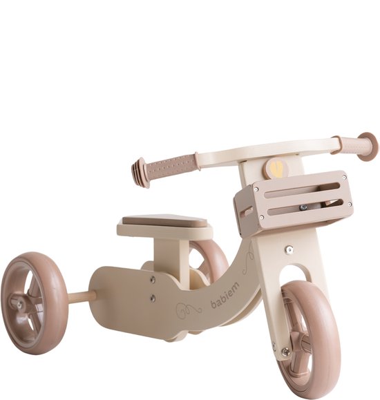 Babiem® Loopfiets James - Hout - van 3 naar 2 Wielen - Driewieler vanaf 1 jaar - Houten Oma Loopfiets