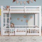 Bol.com Stapelbed - met rechthoekige trap - met leuning en deur - met valbeveiliging - vrije ruimte onder het bed - wit - 90x200... aanbieding