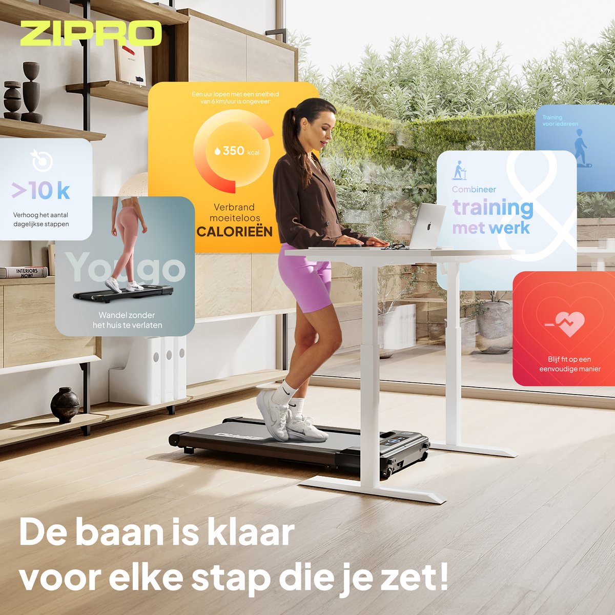 Zipro® Yougo Loopband 6 km/h Compact Zwart - afbeelding 2