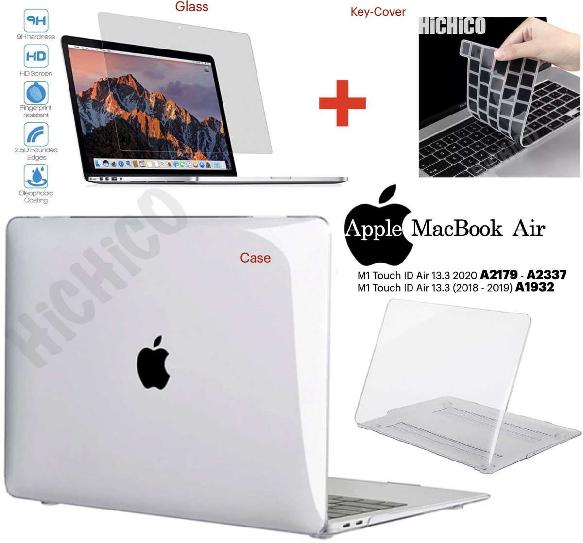 beschermer en Toetsenbordafdekking - MacBook Air 2018 13 inch hardcase - MacBook Air 13 inch beschermglas - MacBook Air A1932 / A2179 / A2337