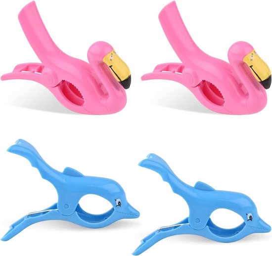 Norhogo 4 stuks dolfijn strandstoel-handdoekclip, ligstoel, grote strandhanddoekklemmen voor strandhanddoek, super winddicht, voor handdoekclip, blauw