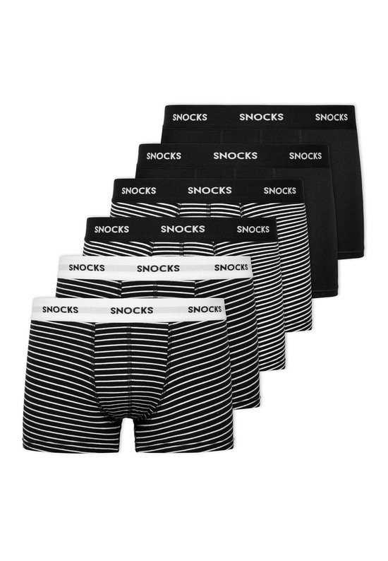 Set van 6 SNOCKS boxershorts: gestreepte en effen zwarte.