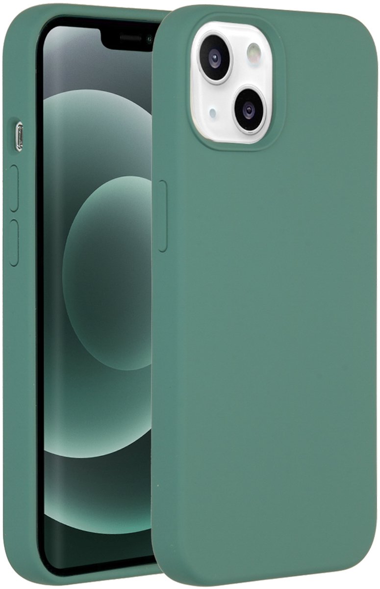 Accezz Hoesje Geschikt voor iPhone 13 Mini Hoesje Siliconen - Accezz Liquid Silicone Backcover - Donkergroen