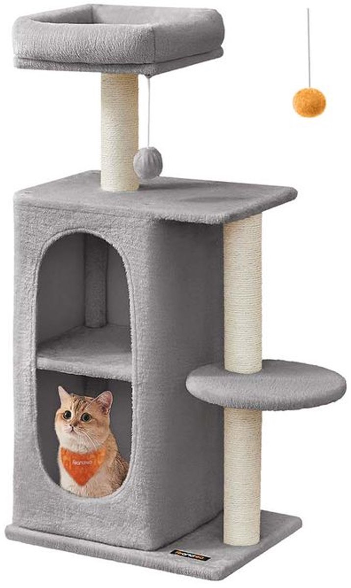 Signature Home Krabpaal - Kattenboom met 2 Grotten - Krabpalen - voor Huishoudens met Meerdere Katten - Kittens - Lichtgrijs