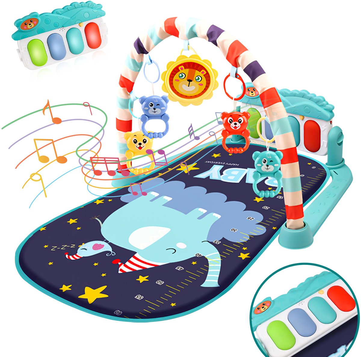 Velox Goods VL-504 Baby Gym met Fitness Piano – Speelkleed voor Baby's vanaf 3 Maanden – Educatief Activiteitencentrum met Muziek, Licht en Verwijderbare Speeltjes – Stimuleert Motorische Ontwikkeling – Blauw