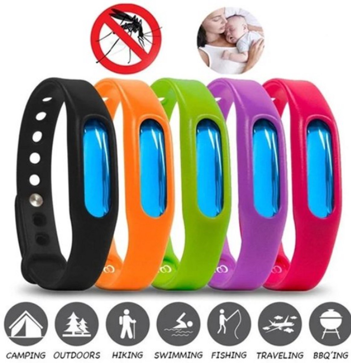 5 Stuks Anti-Muggen Armband – Muggenwerende Polsband met Capsule – Waterdichte Insectenwerende Armband voor Kinderen & Volwassenen – Tegen Muggen & Insecten