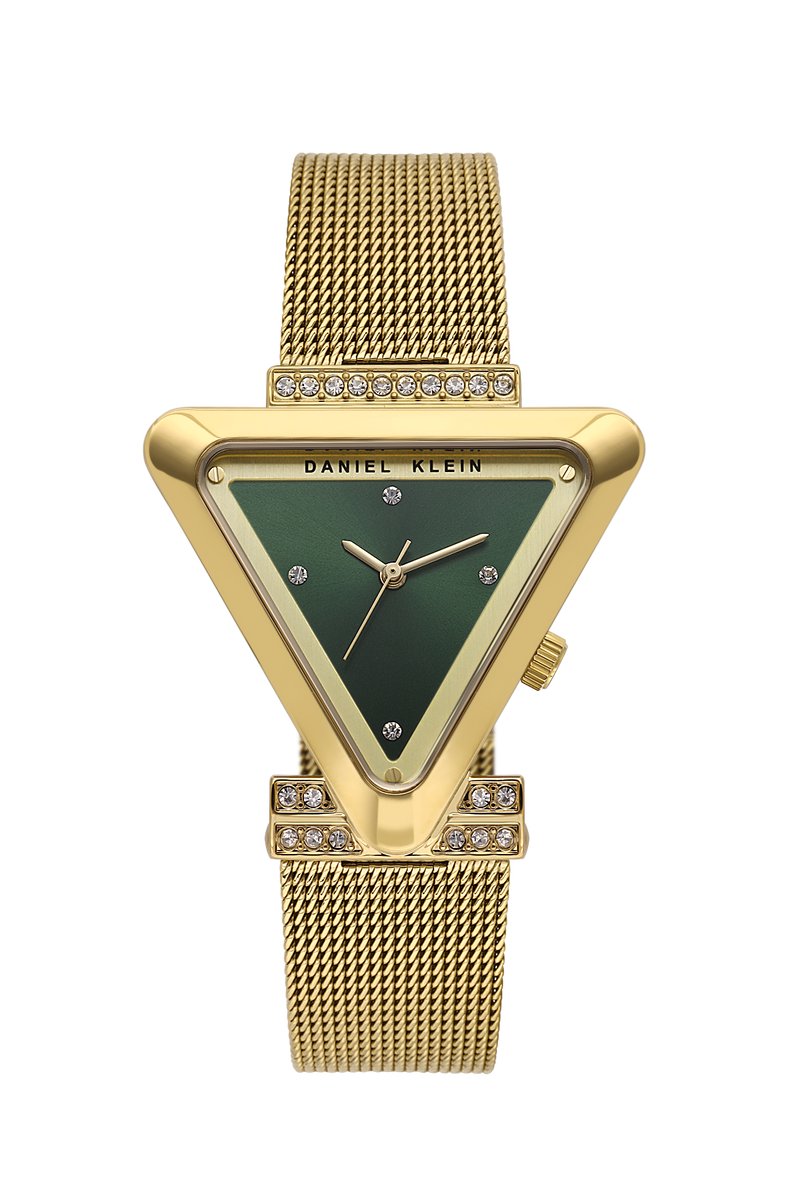Daniel Klein DK.1.13963-4 - Horloge - Polshorloge - Analoog - Vrouwen - Dames - Milanese-Mesh stalen band - Driehoek - Metaal - Stippen -Goudkleurig - Groen - Briljant