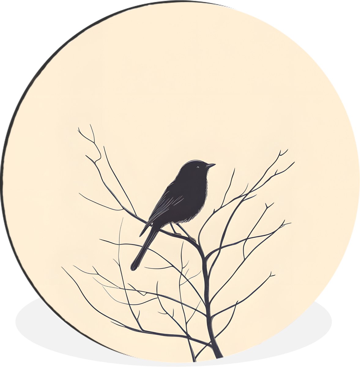 WallCircle Wandcirkel - Muurcirkel - Vogel - Zwart - Tak - Minimalistisch - Aluminium - Dibond - 30x30 cm - Binnen en Buiten Vogel - Tak