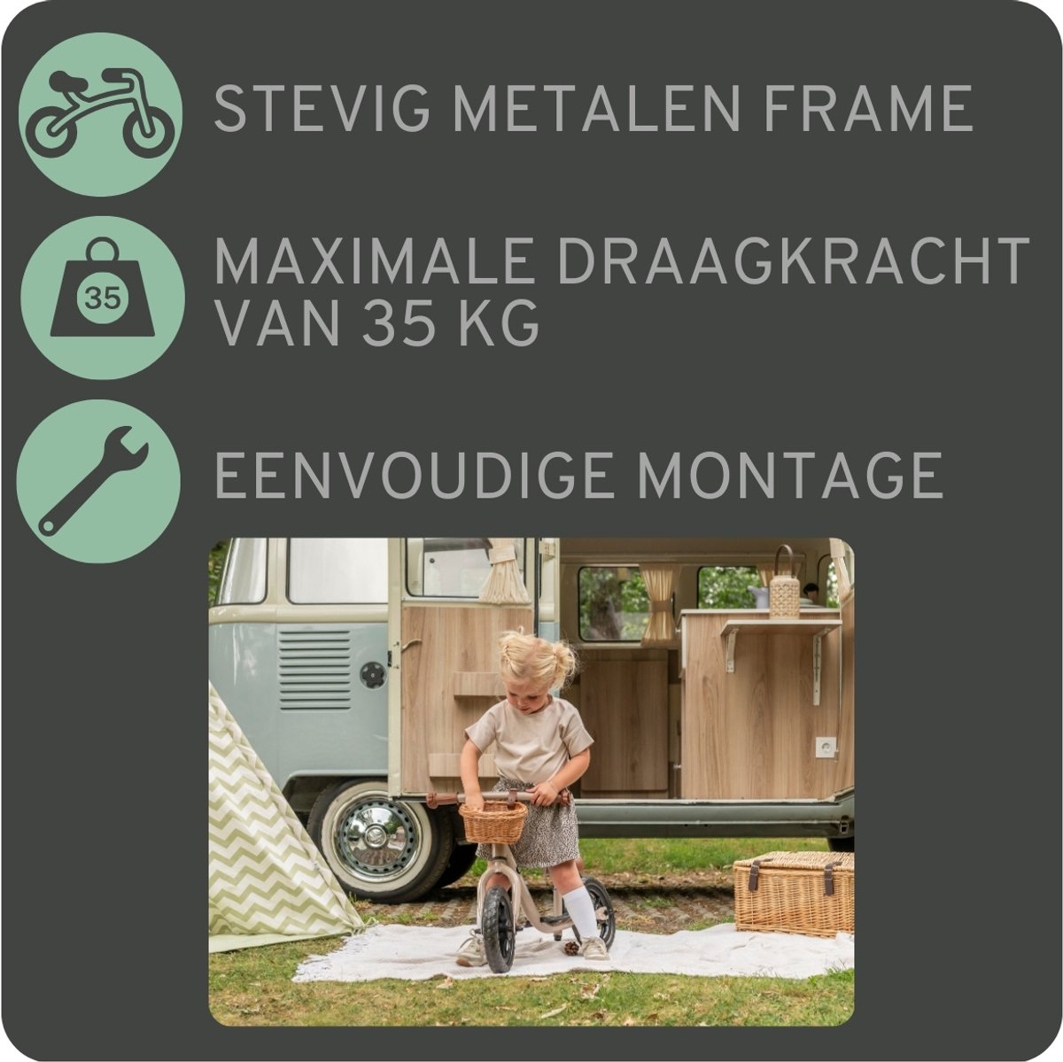 Bandits & Angels Metalen Loopfiets Met Mandje Starter Vintage Sand Beige met Voetenplank vanaf 2 Jaar - Limited Edition - Beige Loop Fiets - Verstelbaar Zadel 29 tot 39 cm - Voor Jongens en Meisjes - Compact en Veilig - Lage Instap met Voetenplank — afbeelding 6