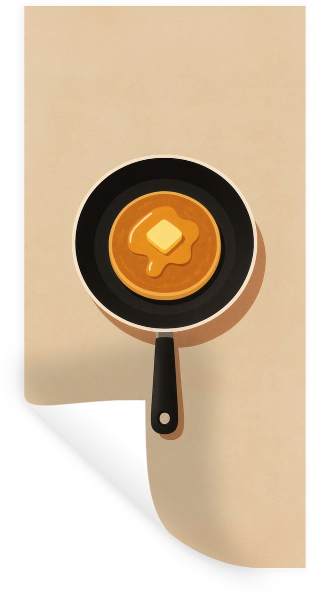 Muurstickers - Sticker Folie - Pannenkoek - Koekenpan - Boter - Minimalistisch - 40x80 cm 