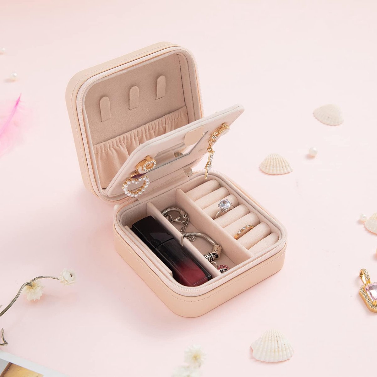 BOTC Sieradendoos - Sieraden Organiser met Spiegel - Cadeau voor Vrouwen en Meisjes - Roze — cadeau in Sieraden - foto 3