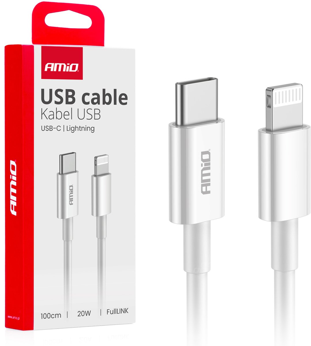 AMiO USB-C naar Lightning Kabel – 20W – 100cm – FullLINK – 03898