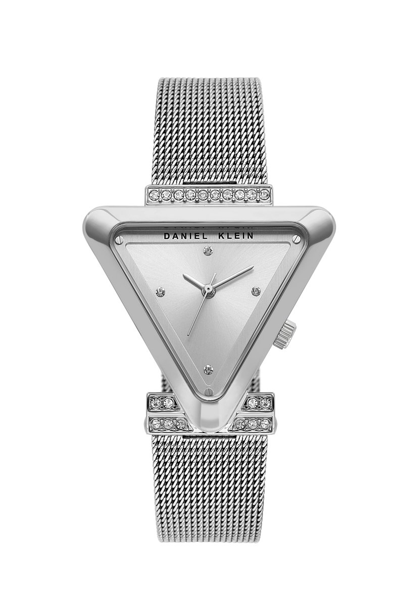 Daniel Klein DK.1.13963-1 - Horloge - Polshorloge - Analoog - Vrouwen - Dames - Milanese-Mesh stalen band - Driehoek - Metaal - Stippen - Zilverkleurig - Wit - Briljant