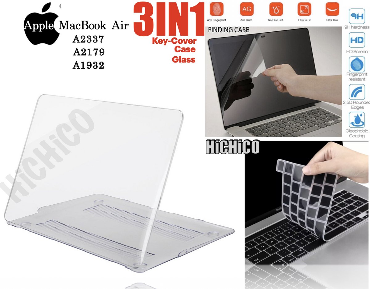 Hoesje Geschikt voor MacBook Air 13 inch - MacBook Air M1 2020 - MacBook Air 2020 - MacBook Air 13 inch beschermglas - MacBook Air A1932 / A2179 / A2337 + Scherm beschermer en Toetsenbordafdekking