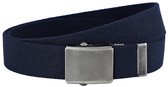 Landley Elastische Canvas Riem met Metalen Schuifgesp - Stretch - Koppelriem - Dames / Heren - Unisex - Blauw - Lengte totaal 120 cm / Riemmaat 105