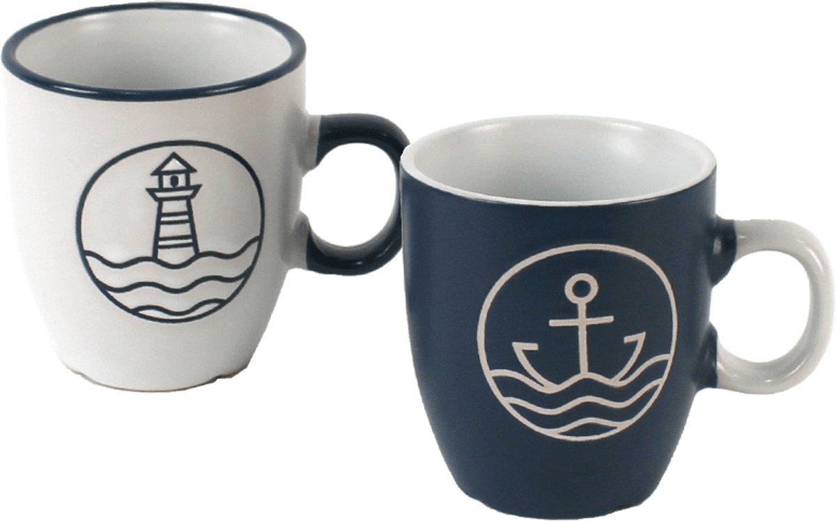 Set 2x Mok Kopjes Marine Nautisch Scheepvaart Ø6,5 x 7,5 cm (medium)