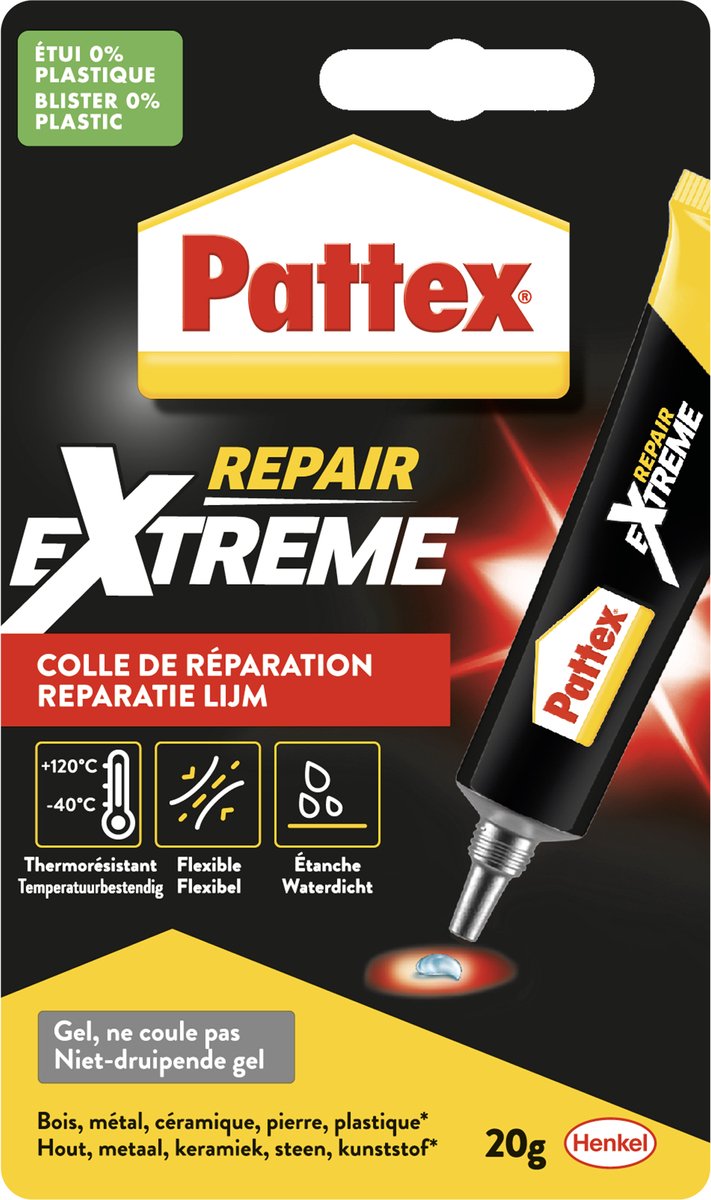 Pattex repair extreme 20 g | extreem sterke universeellijm | voor snelle reparaties | multi-inzetbaar | alleslijm & secondelijm - superlijm afbeelding