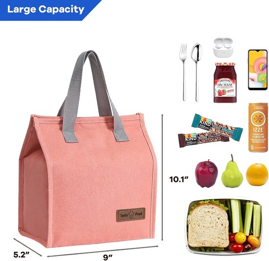Koeltassen - 22 x 13 x 25 cm - Geïsoleerde lunchtas - Lsolatie - Handvat riem - Koeltas - Herbruikbare - Lunchtas - Lunch bag - Geïsoleerde koeltas - Picknicktas - Geschikt voor werk, kantoor, reizen - Roze van Merkloos — afbeelding 2