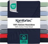Komfortec Jersey Stretch Hoeslaken 180x200 cm - 30cm Matrasdikte- Rondom Elastiek - 100% Katoen - Blauw