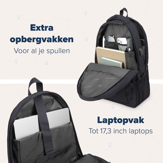 TravelMore Daily Carry XL Backpack - Sac à dos pour ordinateur portable 17,3 pouces - Femme / Homme - 36L - Hydrofuge - Zwart