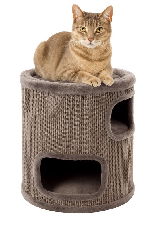 Krabton voor katten – Krabton Enes Grijs S – 37x37x60 cm – compacte en luxe krabmeubel – Flamingo First Class Selection