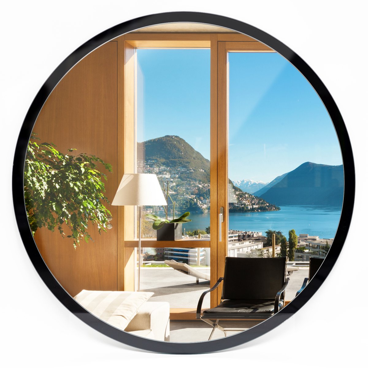 Tulup Spiegel - Spiegel op gehard Glas - Ronde Spiegel - Diameter: 70 cm - Spiegel met zwarte lijst - Slaapkamerspiegel - Badkamerspiegel - Gang - Kleedkamer - Wandmontage - Moderne Spiegel - Scandinavisch Design - Decoratieve - Make-up Spiegel