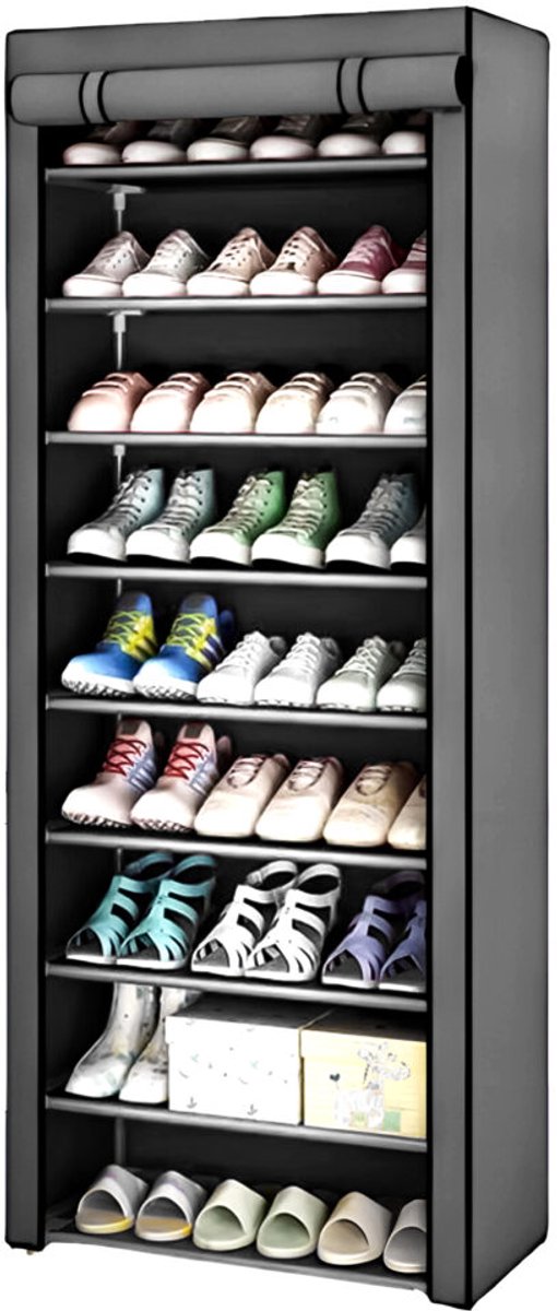 Opvouwbare Stoffen Kledingkast met 9 Legplanken – 160 x 58 x 28 cm – Grijs – FTXT-9