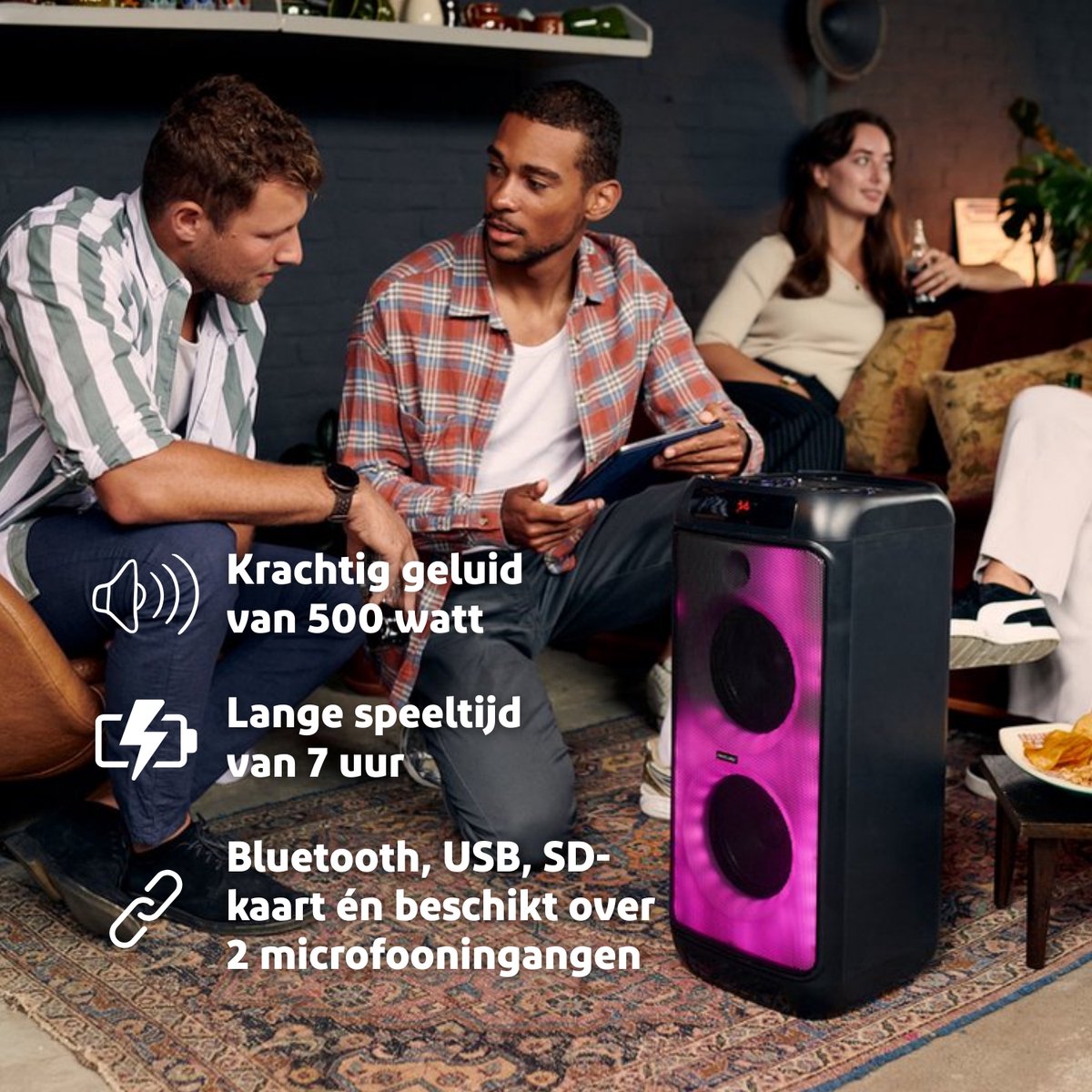 Salora PARTYBOX500 - Party Speaker - Box - Partybox - Boombox - 500 watt - LED verlichting – foto 2