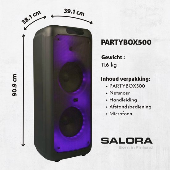 Salora PARTYBOX500 - Party Speaker - Box - Partybox - Boombox - 500 watt - LED verlichting van Salora — afbeelding 3