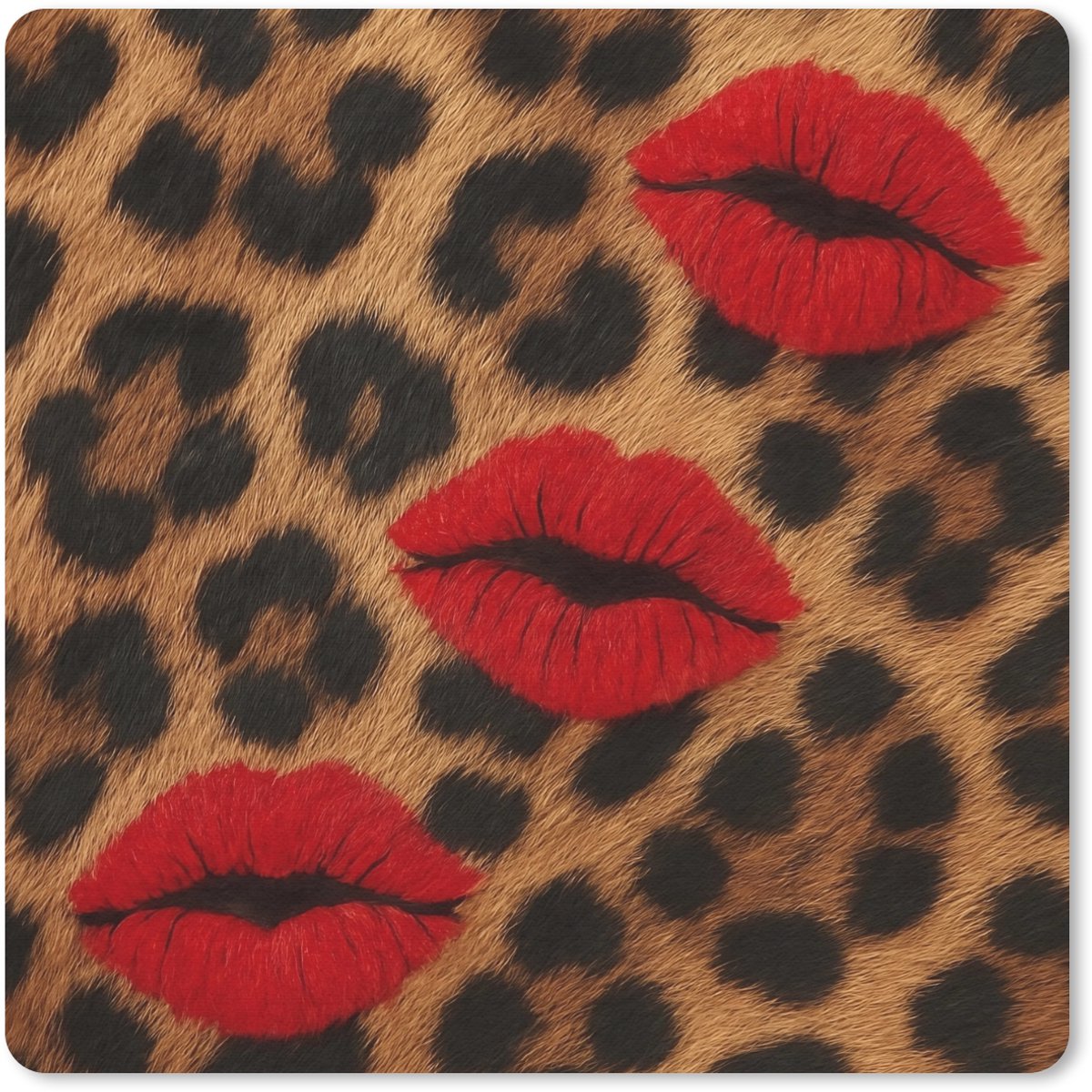 Muismat 20x20 cm - Mousepad Lippen - Drie - Rood - Panterprint - Muismatten