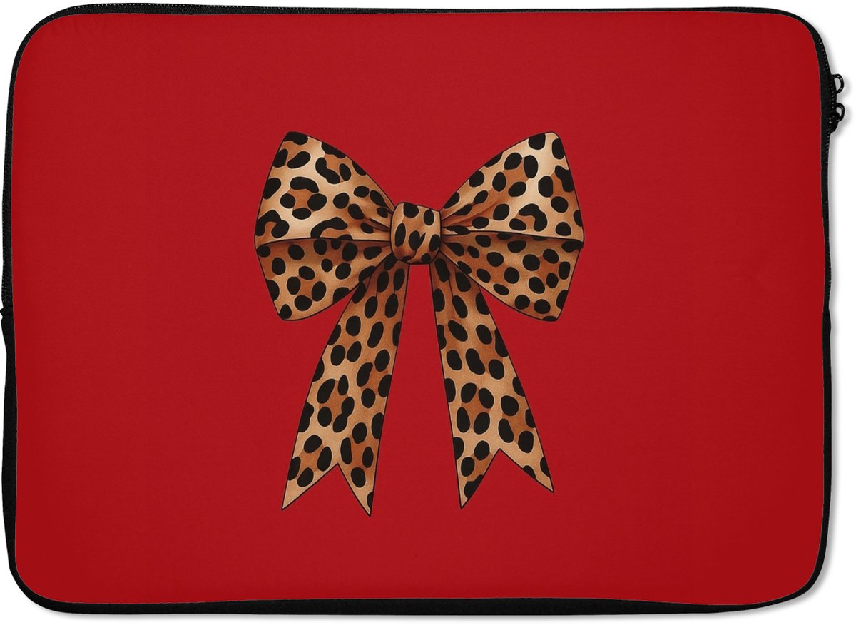 Laptophoes 13 inch - Strik - Sierlijk - Panter - Rood - Laptop sleeve - Binnenmaat 32x22,5 cm - Zwarte achterkant