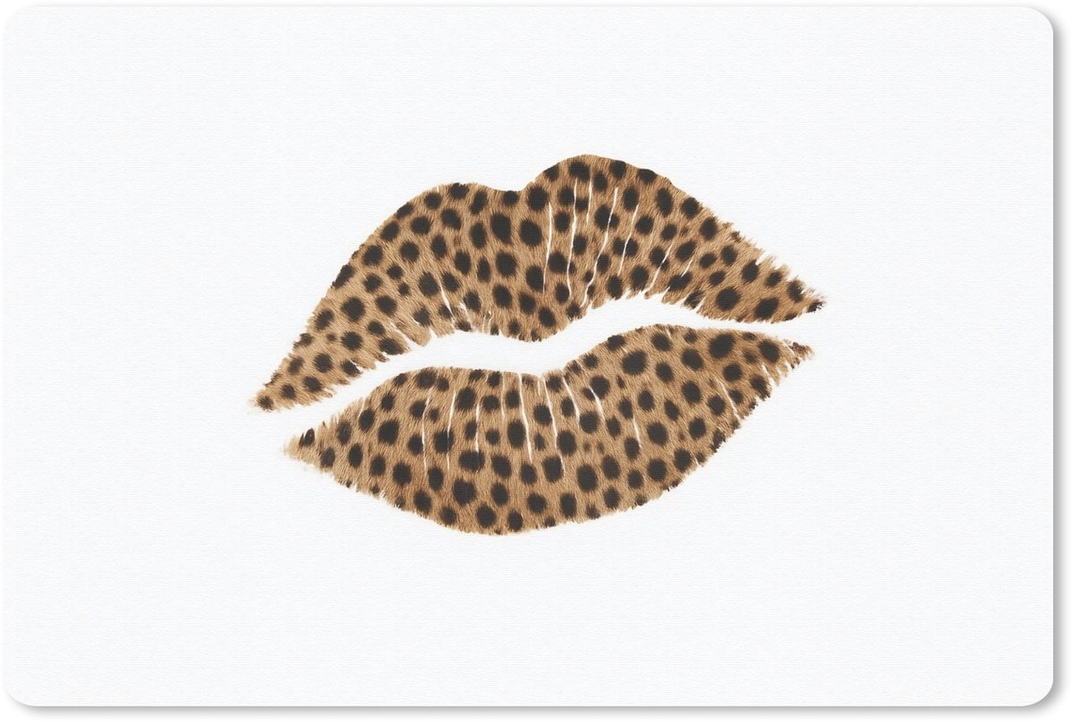 Muismat 27x18 cm - Mousepad Lip - Panterprint - Minimalistisch - Wit - Muismatten