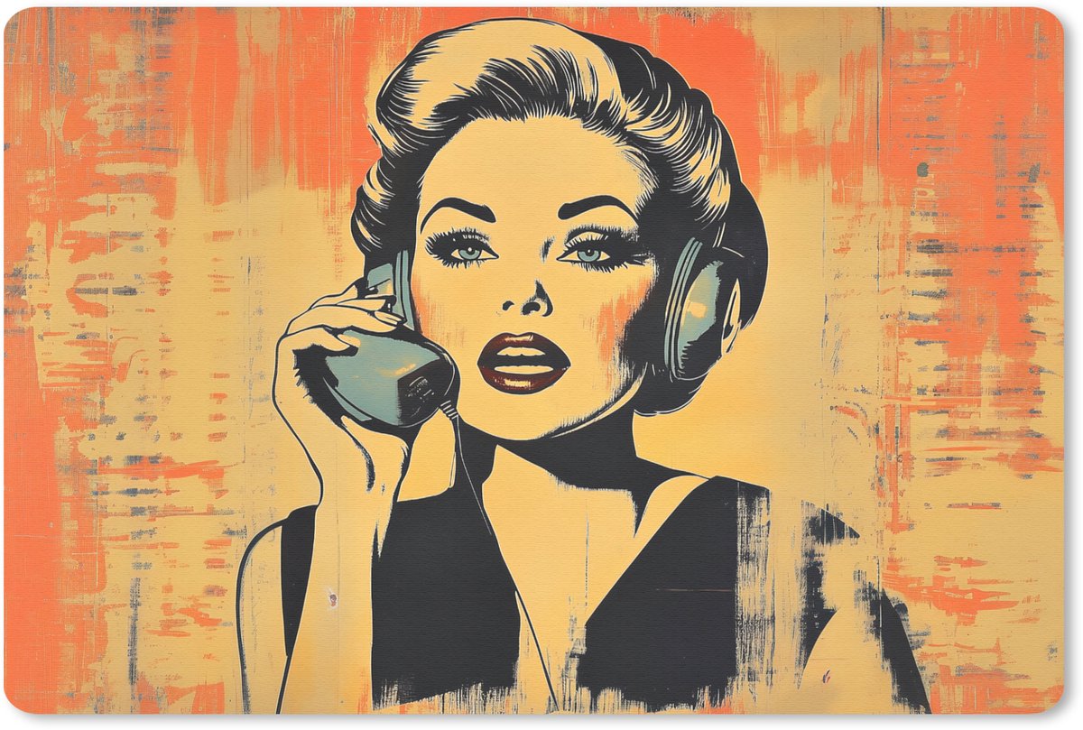 Muismat 27x18 cm - Mousepad Retro - Vrouw - Koptelefoon - Oranje - Muismatten