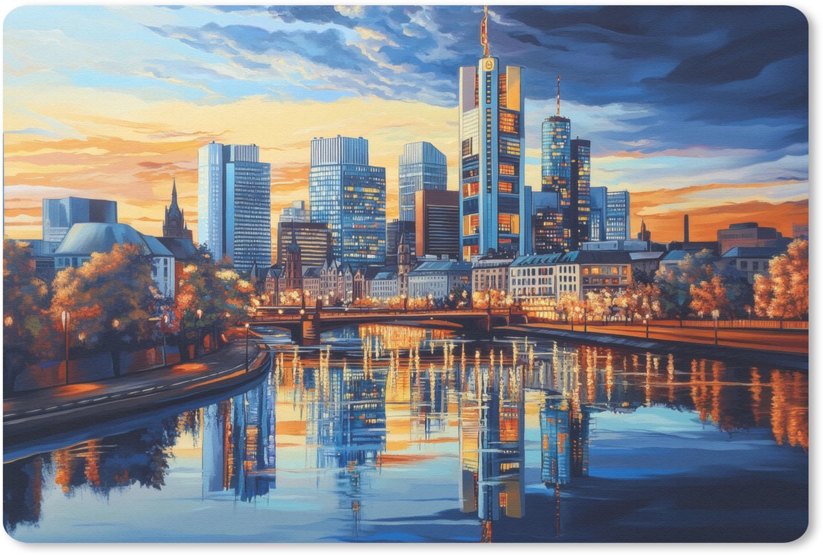 Muismat 27x18 cm - Mousepad Zonsondergang Frankfurt - Stad - Skyline - Water - Muismatten