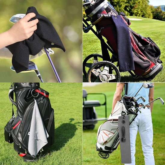 2 stuks - Microvezel golfhanddoek - Golfhanddoek - Club Wipe Towel - Golfaccessoires - Zacht - Absorbeert water en zweet - Zwart en grijs - 40*40cm - Geschikt voor fietsen, golfen, yoga, fitness van Merkloos — afbeelding 5