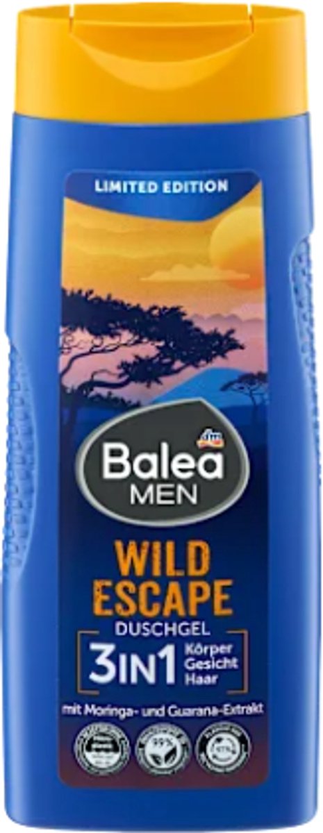 3in1 Douchegel Wild Escape 300 ml | Balea MEN Douchegel | Mannen Douchegel - Met Moringa & Guarana extract | Voor lichaam, gezicht & haar