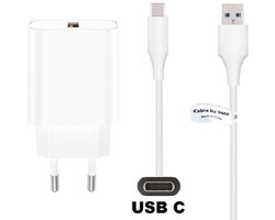 OneOne 18W snellader + 0,2m sterke USB C kabel. Quick Charge lader. Oplader adapter past op Huawei MatePad 11, MatePad 5G, Nova 5i Pro, 5T, 5z, P smart 2021, P20, P20 Pro, P30, P40, Y7a, Y9a