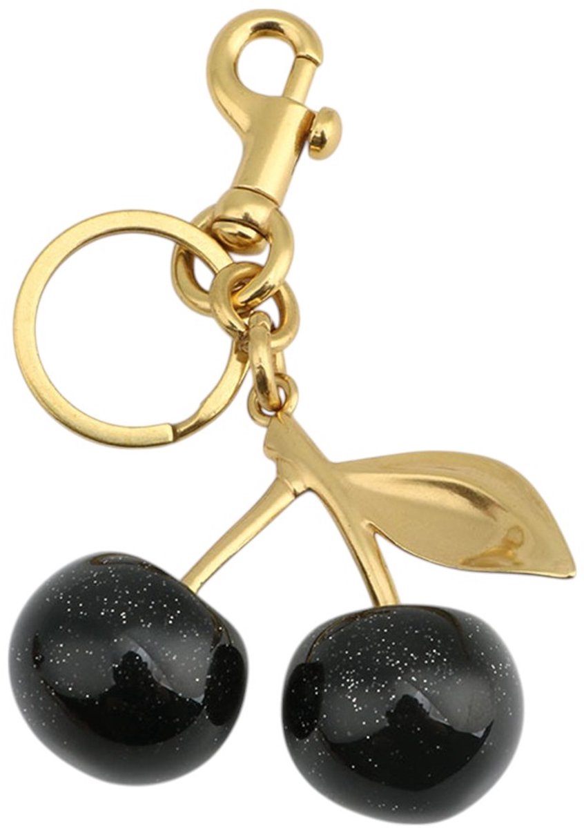 Tashanger / Sleutelhanger - Kers 'Cherry' Zwart/Goud | 11,6 x 6,5 cm | Resin/Staal
