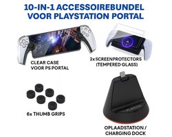 PlayCool 10-in-1 Accessoireset voor PlayStation Portal – Clear Case, Screenprotectors, Charging Dock & Thumb Grips