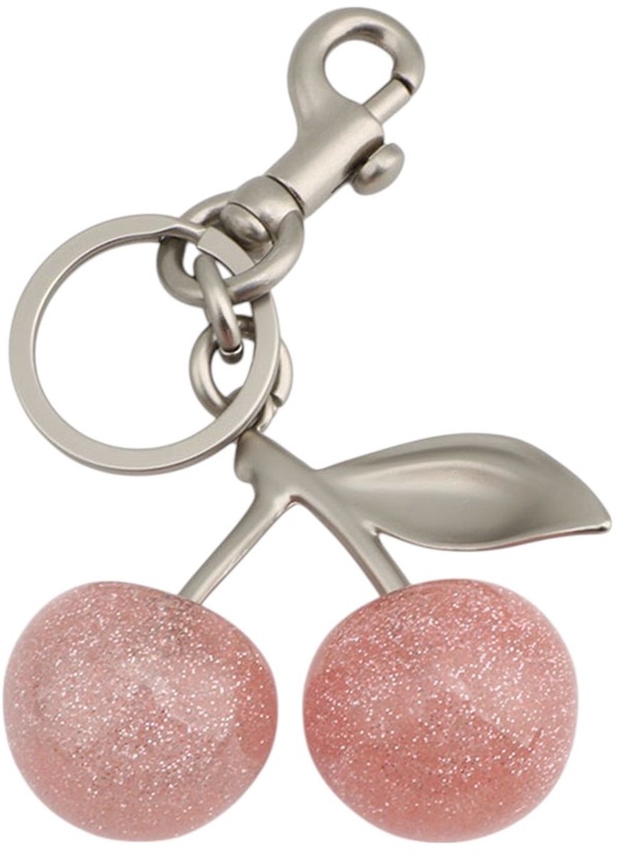 Tashanger / Sleutelhanger - Kers 'Cherry' Roze/Zilver | 11,6 x 6,5 cm | Resin/Staal