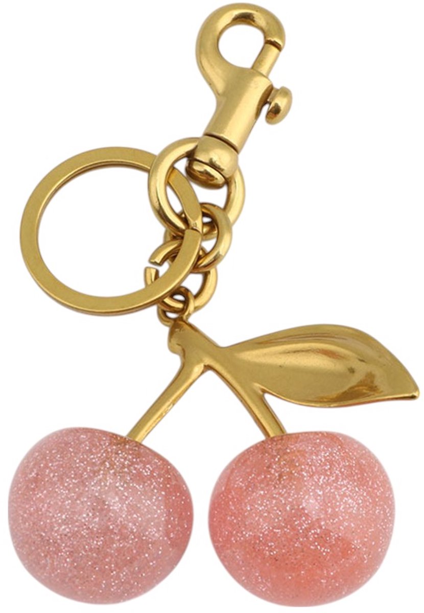 Tashanger / Sleutelhanger - Kers 'Cherry' Roze/Goud | 11,6 x 6,5 cm | Resin/Staal