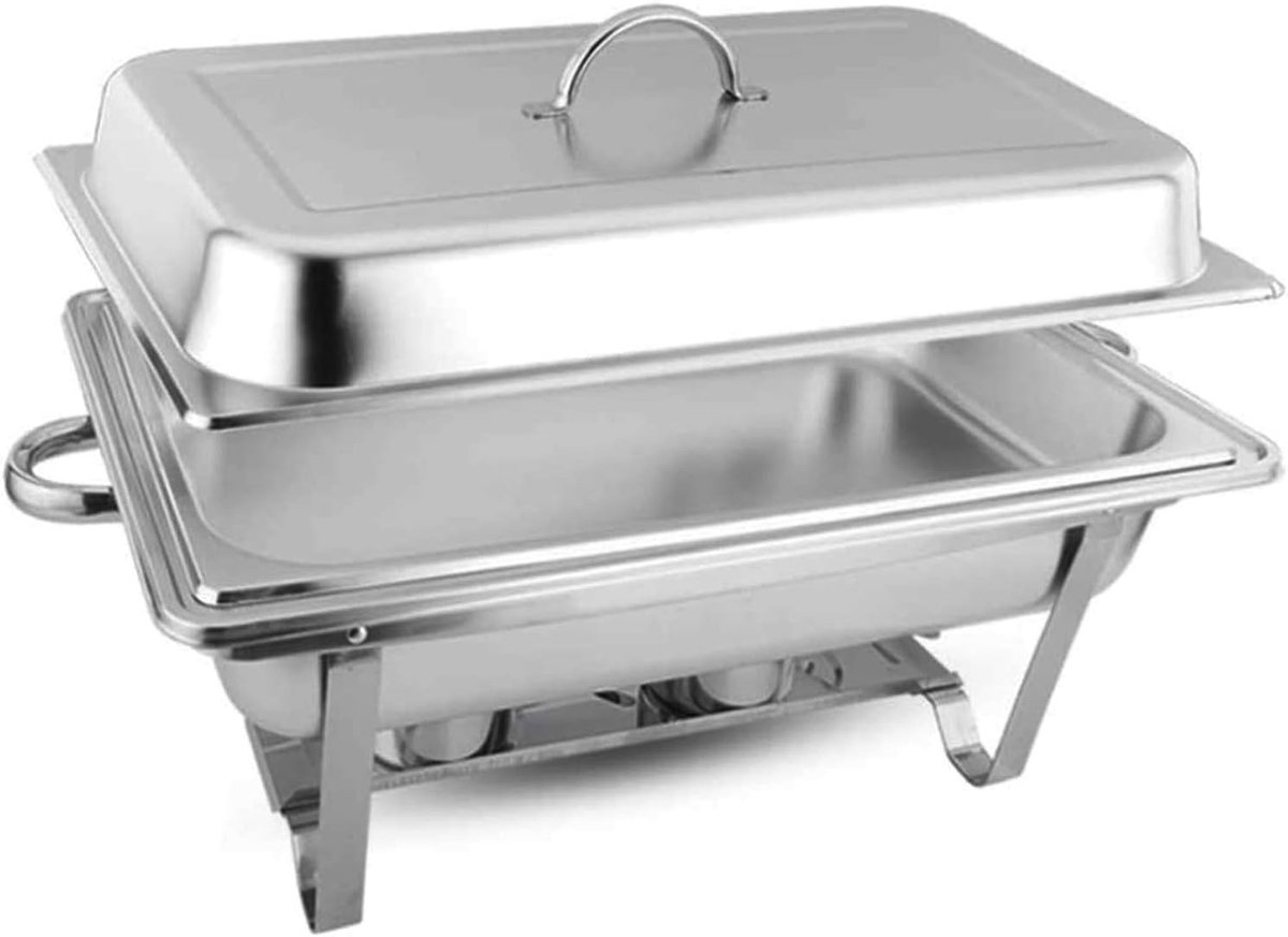 Roestvrijstalen voedselverwarmer Buffetschotel Cateringpan, rechthoekige komfoorset, komfoorset voor cateringbuffetverwarmer met opvouwbaar frame
