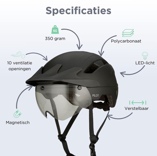 GOOFF® PILOT Casque speed pedelec 3 en 1 avec visière amovible et casquette de pluie - visière noir mat et transparent - casque de cyclomoteur léger - casque speed pedelec certifié NTA - taille M - pour femme et homme