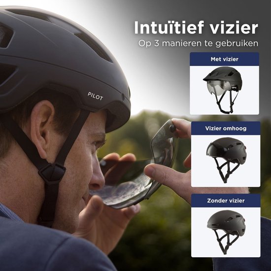 GOOFF® PILOT Casque speed pedelec 3 en 1 avec visière amovible et casquette de pluie - visière noir mat et transparent - casque de cyclomoteur léger - casque speed pedelec certifié NTA - taille M - pour femme et homme