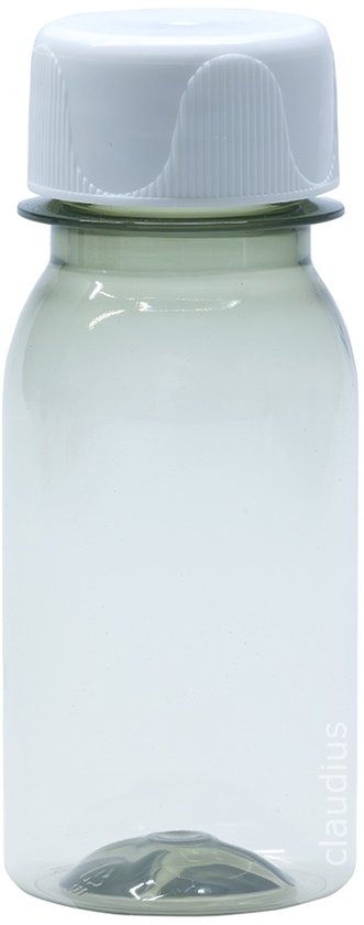 Bouteille à Shot vide en plastique 60 ml - RPET transparent - avec bouchon blanc strié - lot de 10 - rechargeable - vide - 75% PET recyclé